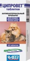 Ципровет для кошек, щенков и мелких собак, 10 таблеток